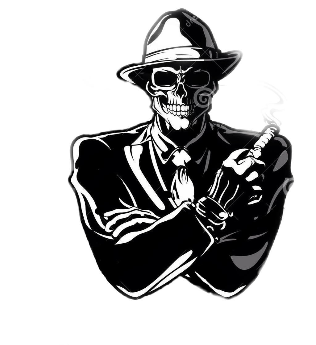 Skeleton Gangsterin Suitand Hat PNG
