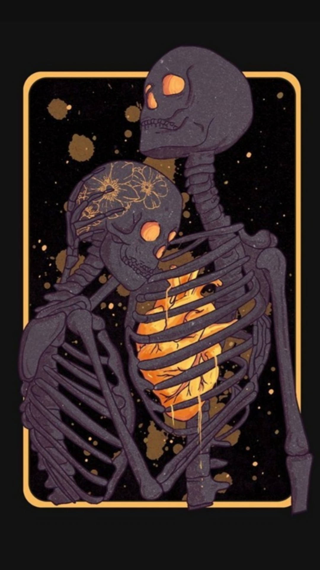 Skeleton Love Heart And Flowers Wallpaper