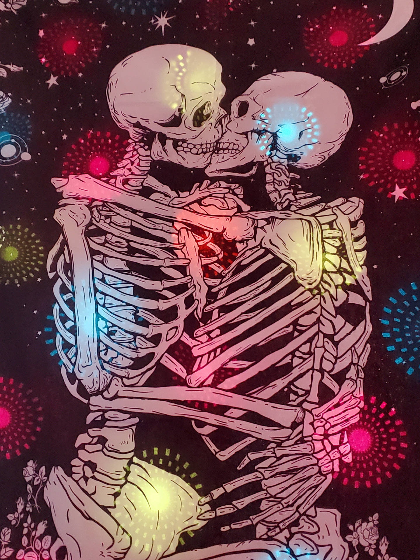 Skeleton Love Surrounded By Fireworks Wallpaper