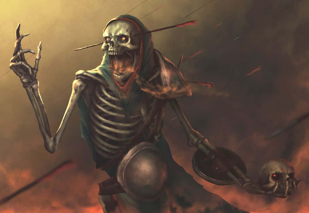 Esqueletocuelga Sin Vida De Una Barandilla De Metal.