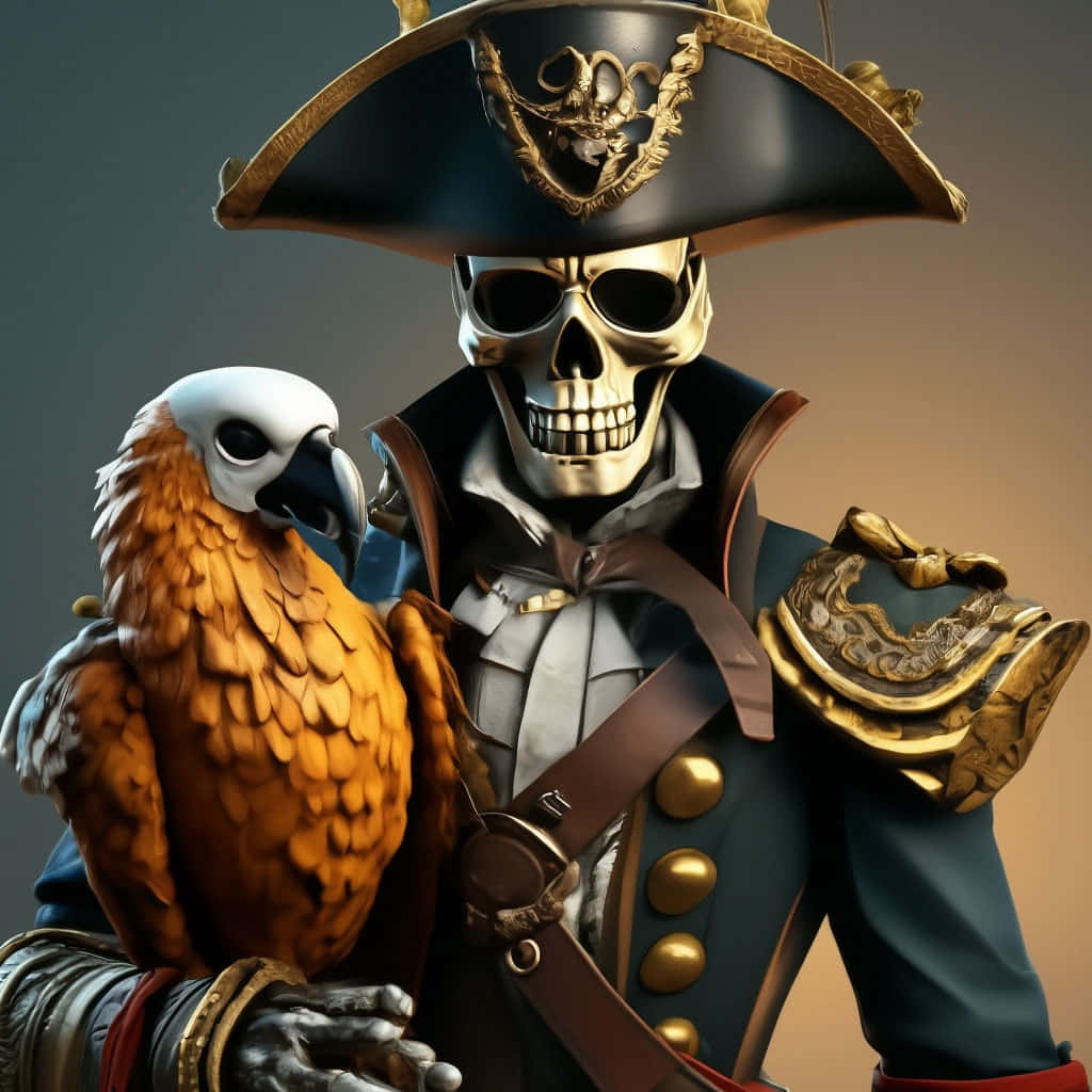 Skeleton Pirateand Parrot Wallpaper