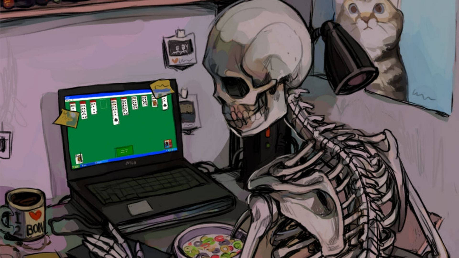 Skeleton Playing Solitaire Wallpaper