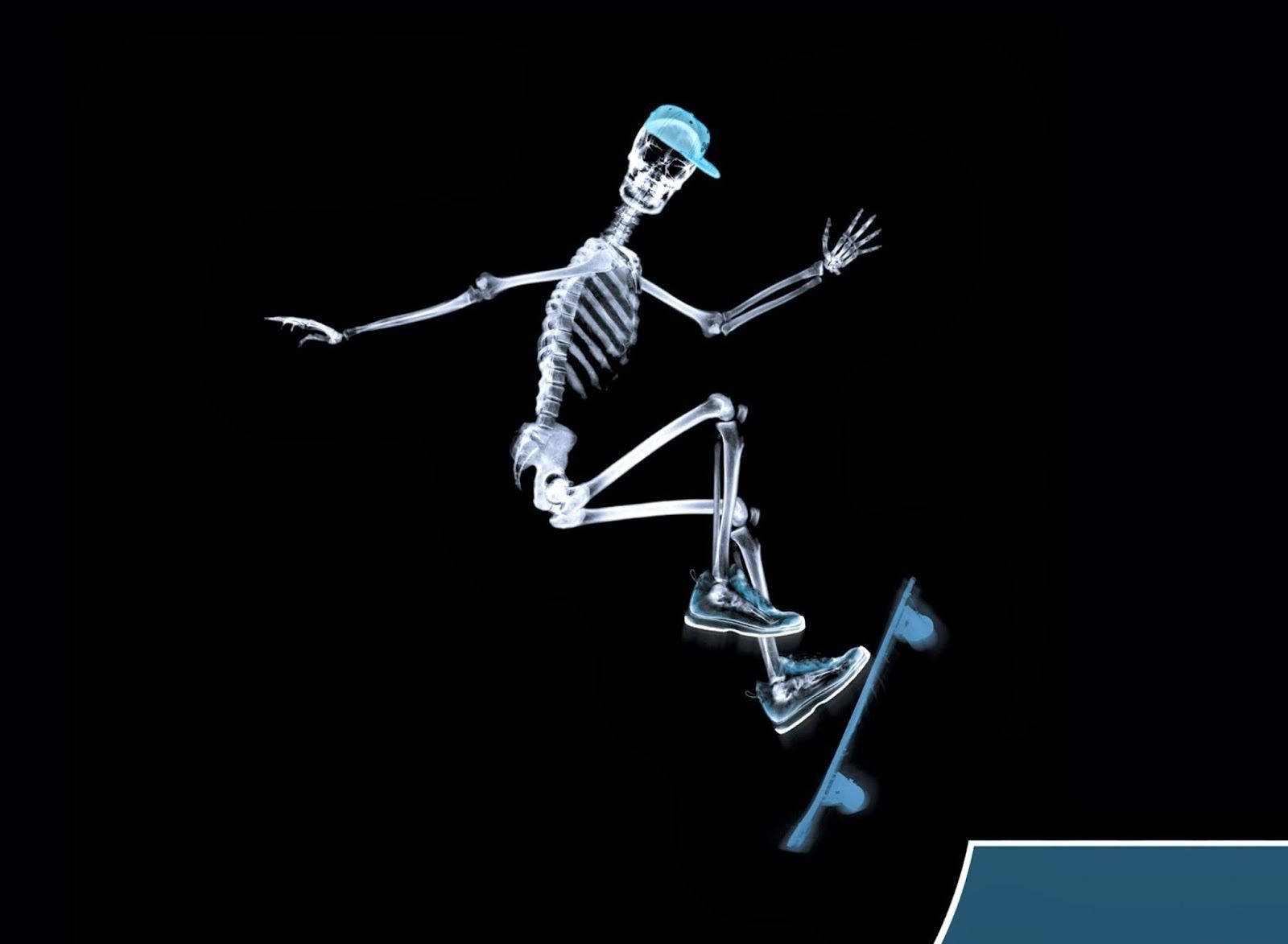 This Skeleton is up for some Skateboarding Wallpaper