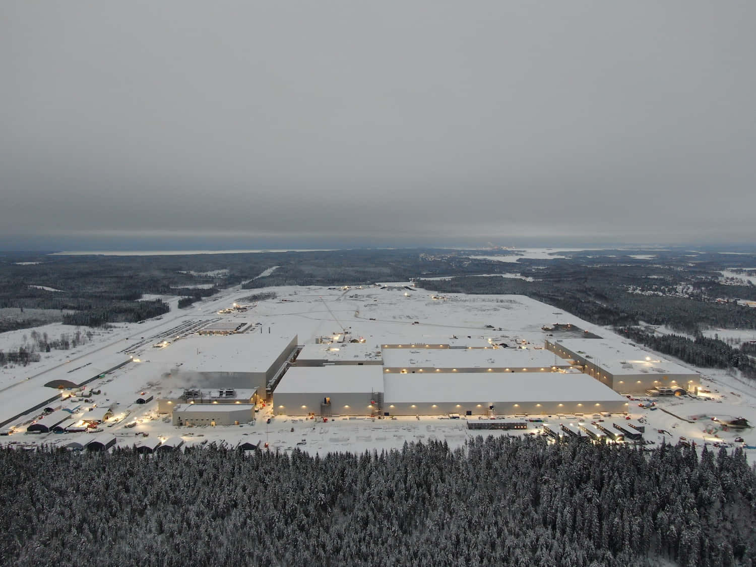 Skelleftea Industri Komplekse Vinter Skumring Bakgrunnsbildet