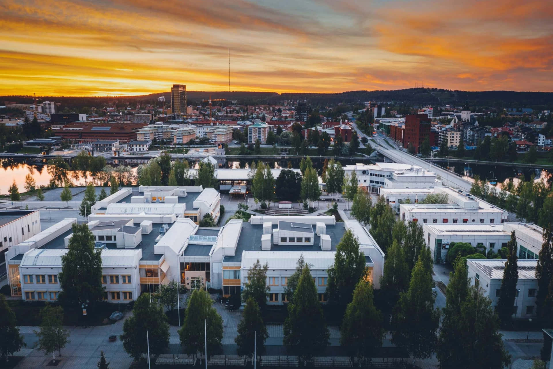 Skelleftea Sweden Sunset Aerial View Wallpaper