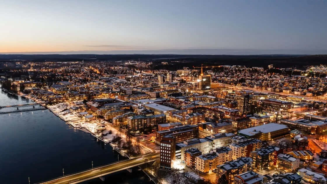 Skelleftea Sweden Twilight Cityscape Wallpaper