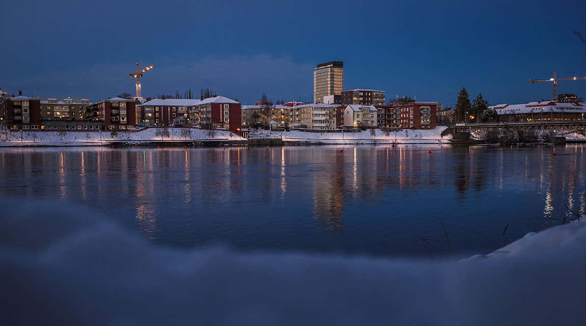 Skelleftea Winter Waterfront Evening Wallpaper