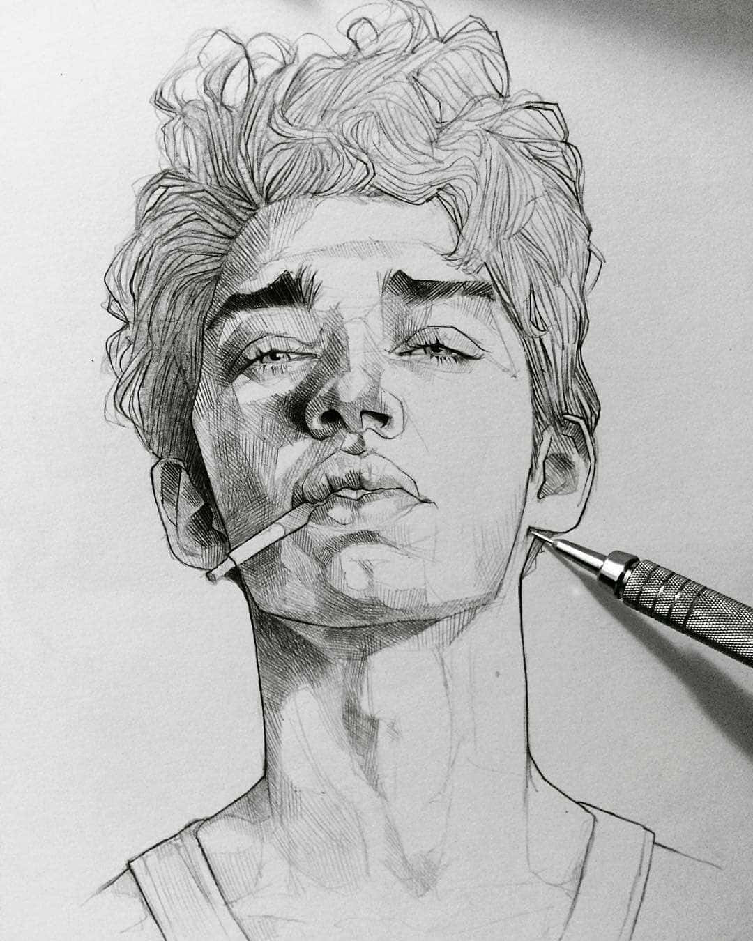 Smoking Man Sketch Art Picture