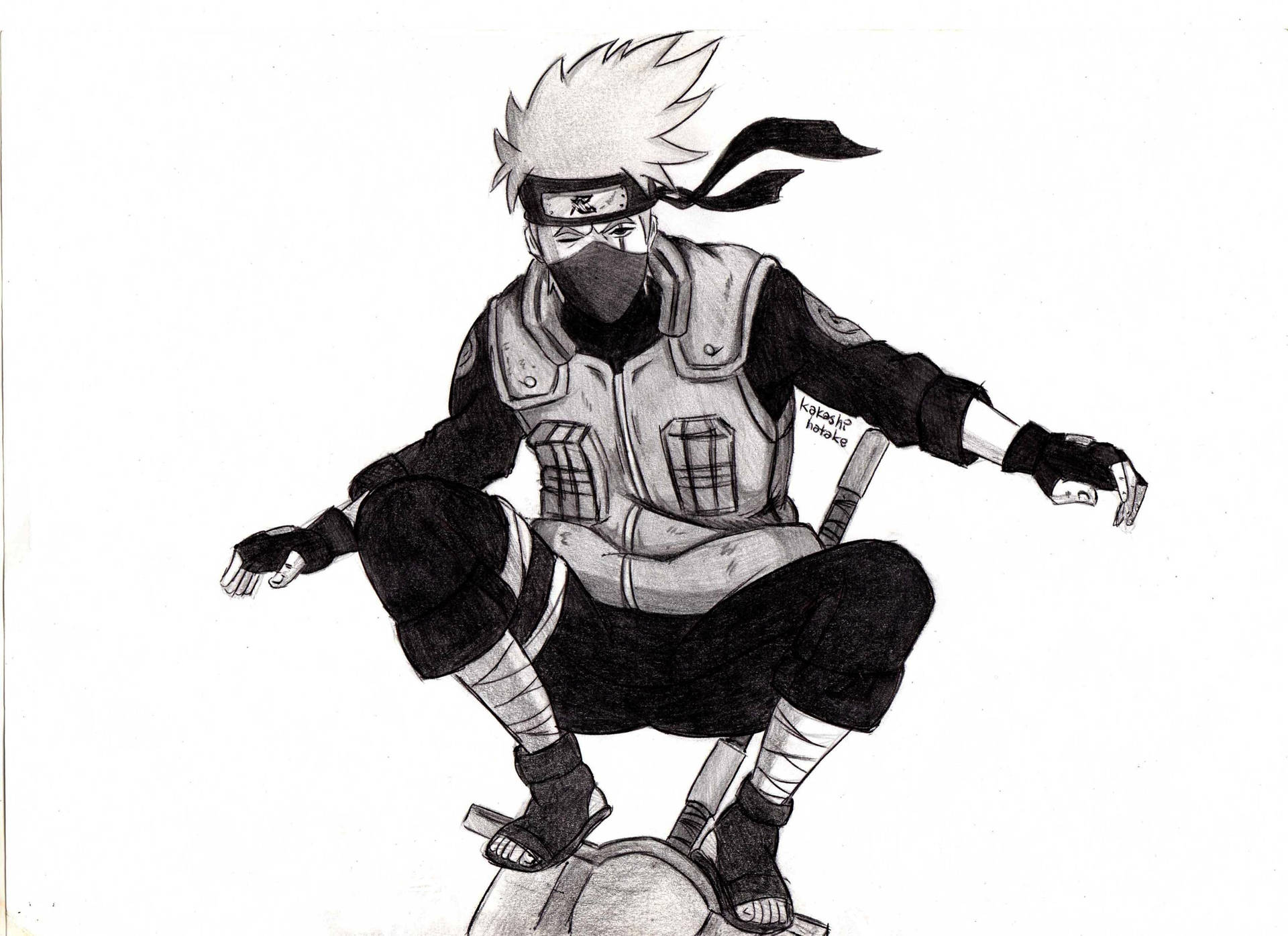 Sketch of Kakashi Hatake, a popular character from the manga and anime series Naruto Wallpaper