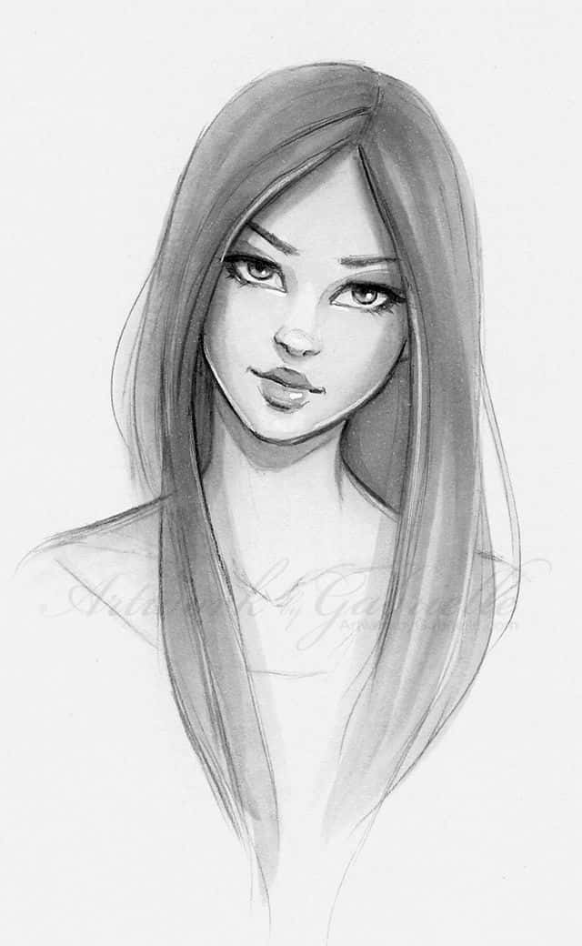 Straight Hair Hot Girl Sketch Pictures