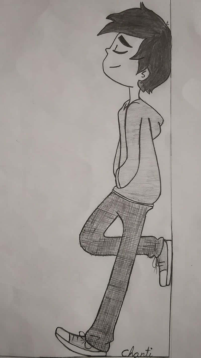 A Drawing Of A Boy With His Feet On The Ground Wallpaper