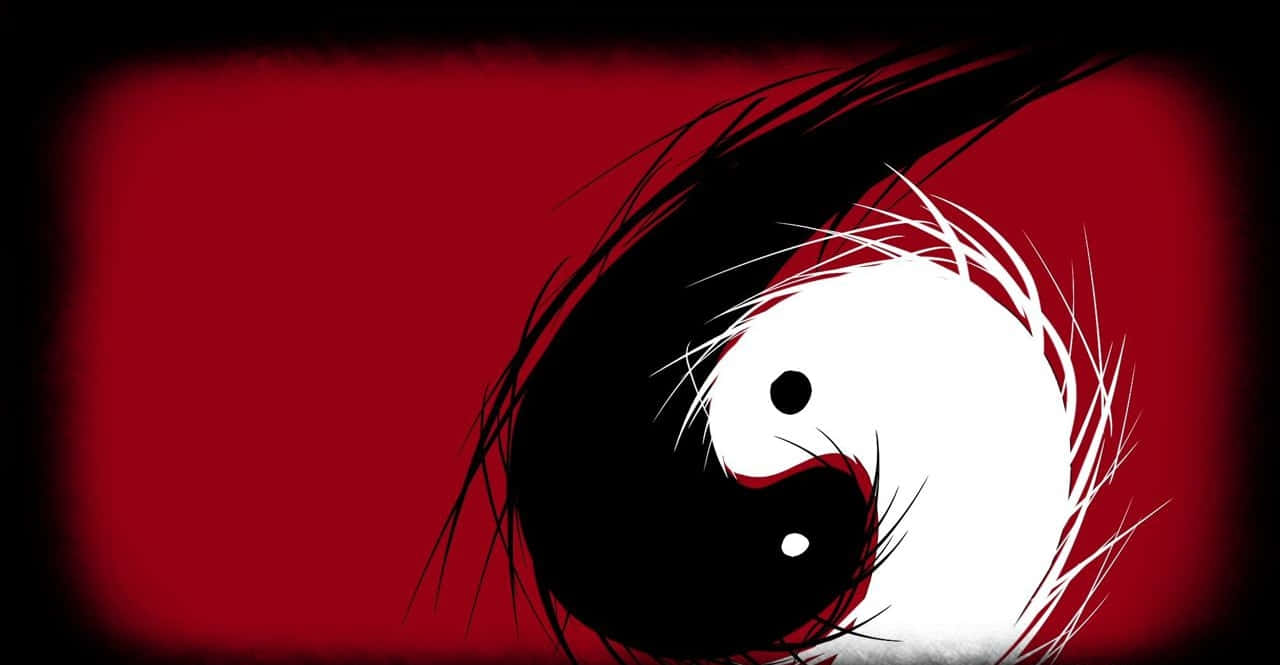Skitseagtig Yin Yang Symbol på Rød 4K Wallpaper