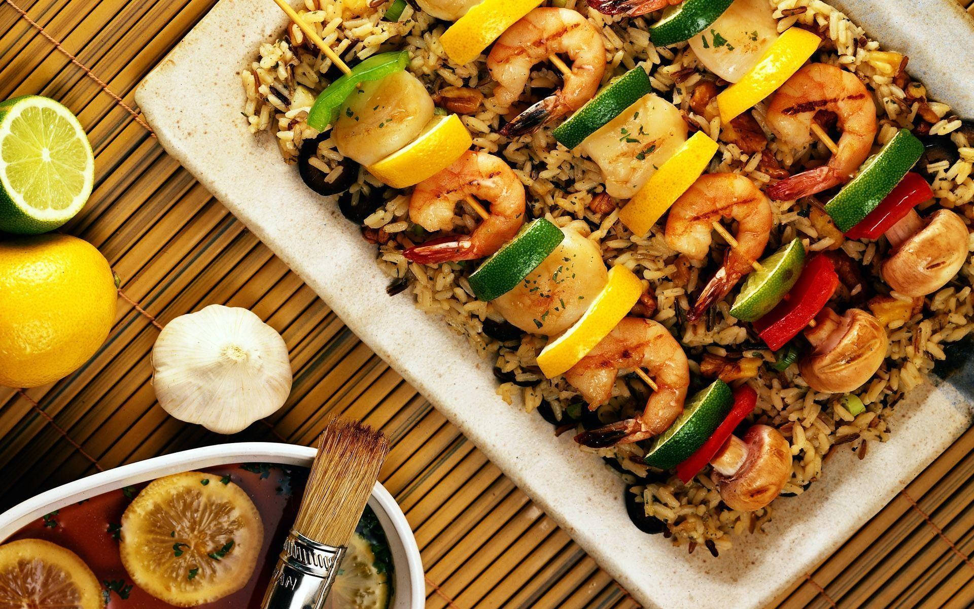 Skewers Rice Toppings For Dinner Background