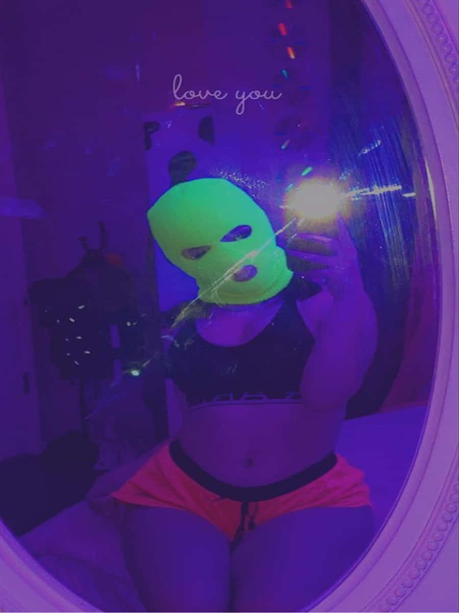 Neon Ski Mask Girl Mirror Shot Wallpaper