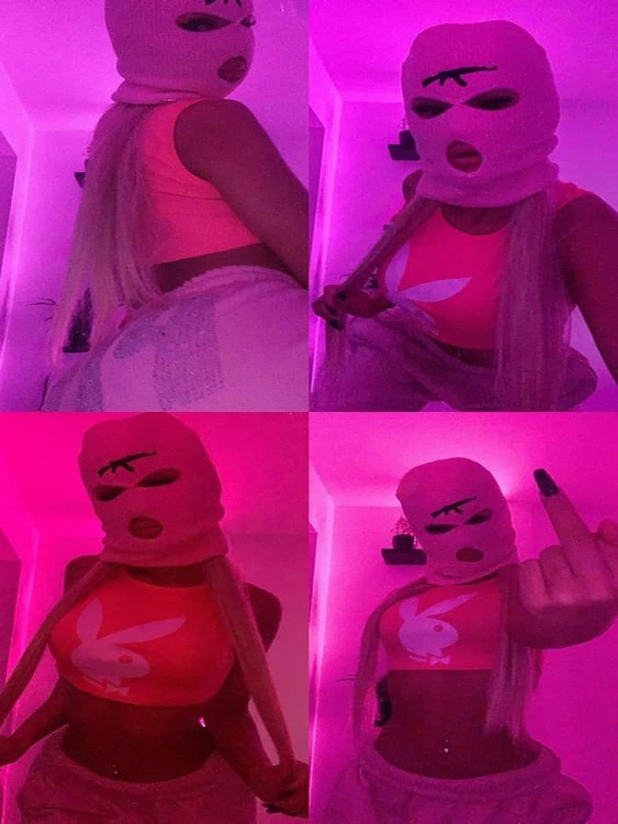 Collagede Chica Con Máscara De Esquí Rosa Fondo de pantalla