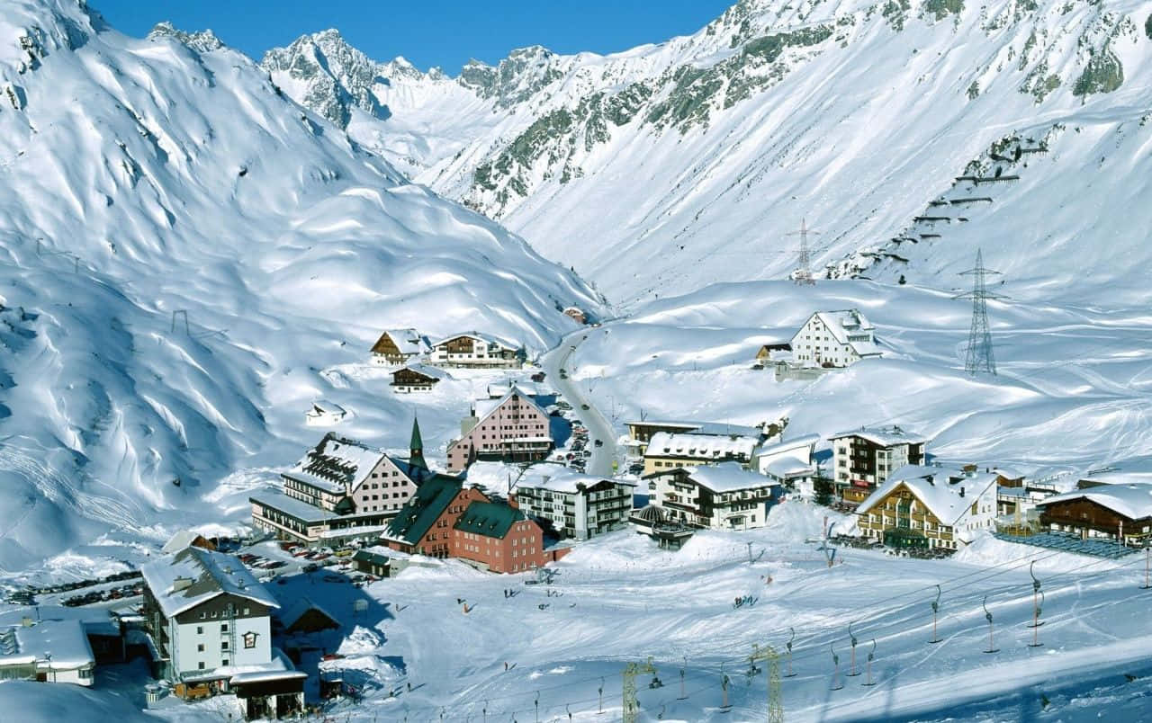 Majestic Mountain Ski Resort with Gondola Ride Wallpaper