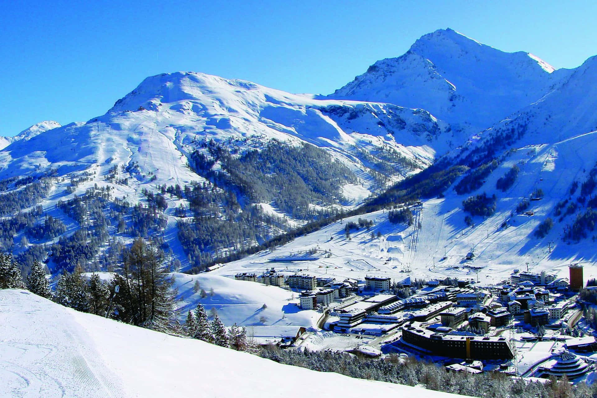 Ski Resort Panoramic View Wallpaper