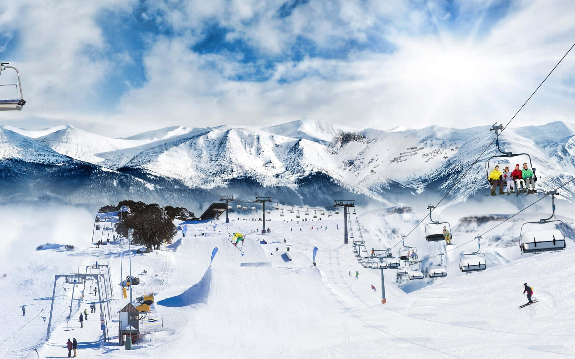 Majestic Ski Resort Panoramic View Wallpaper