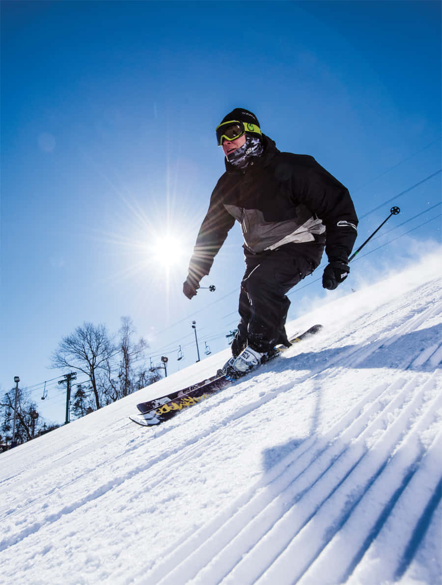 Nyden Fredelig Vinterdag Med En Skitur På Bjerget.