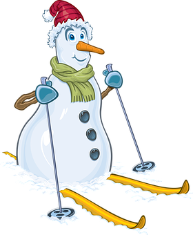 Skiing Snowman Christmas Illustration PNG