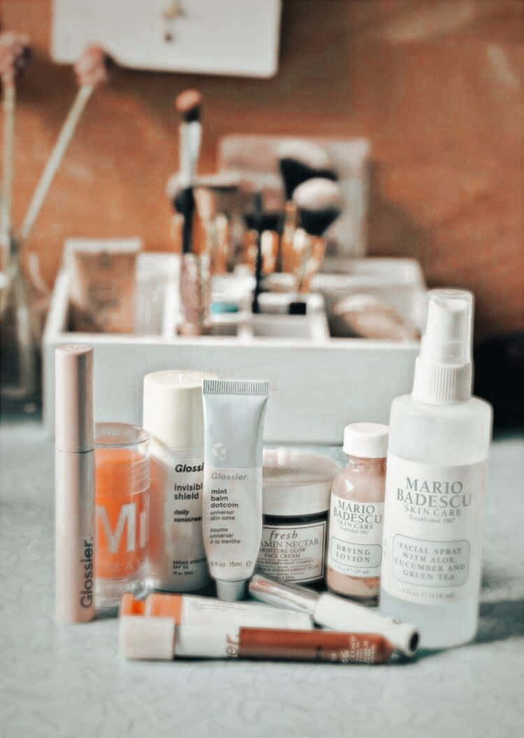 Skincare Products Aesthetic Setup Wallpaper