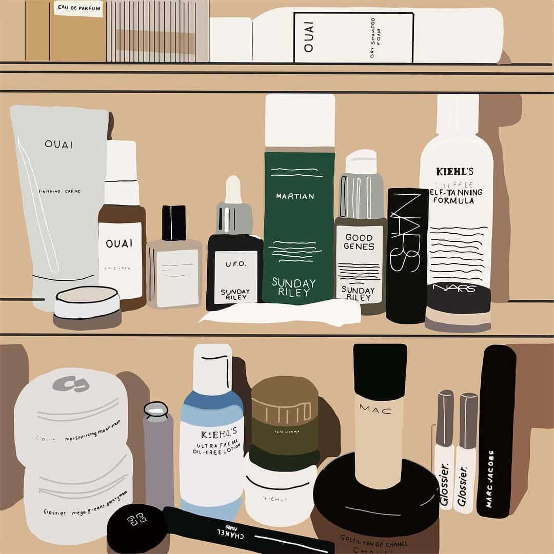 Skincare Products Shelf Aesthetic Wallpaper