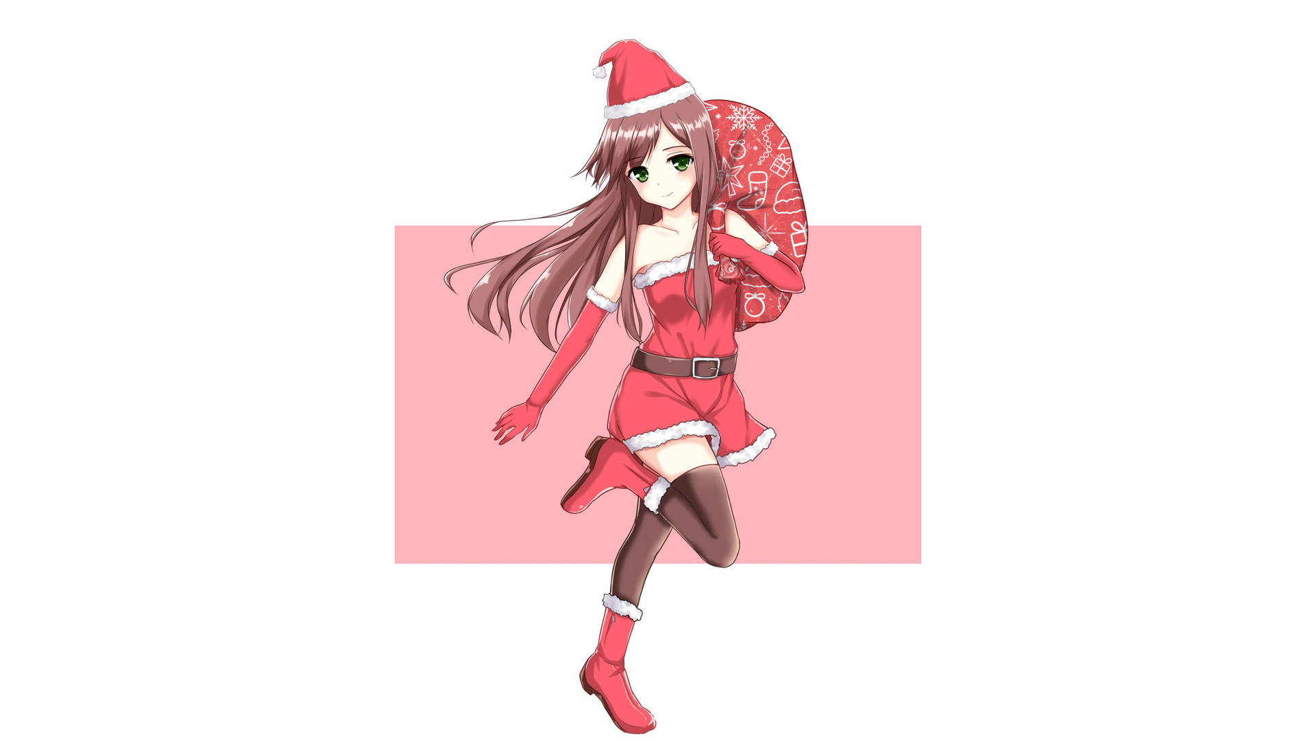 Skipping Anime Girl Christmas Background Wallpaper