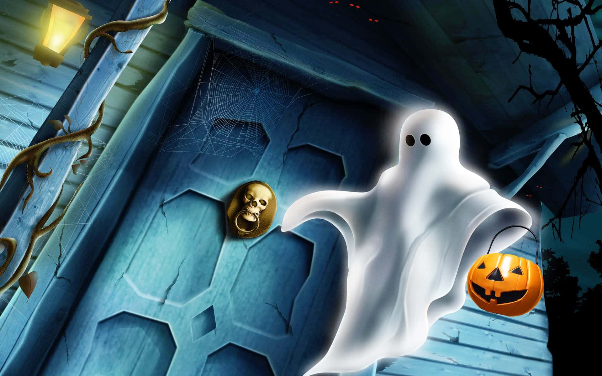 Skræmmende Halloween-billeder pryder denne skræmmende baggrund.