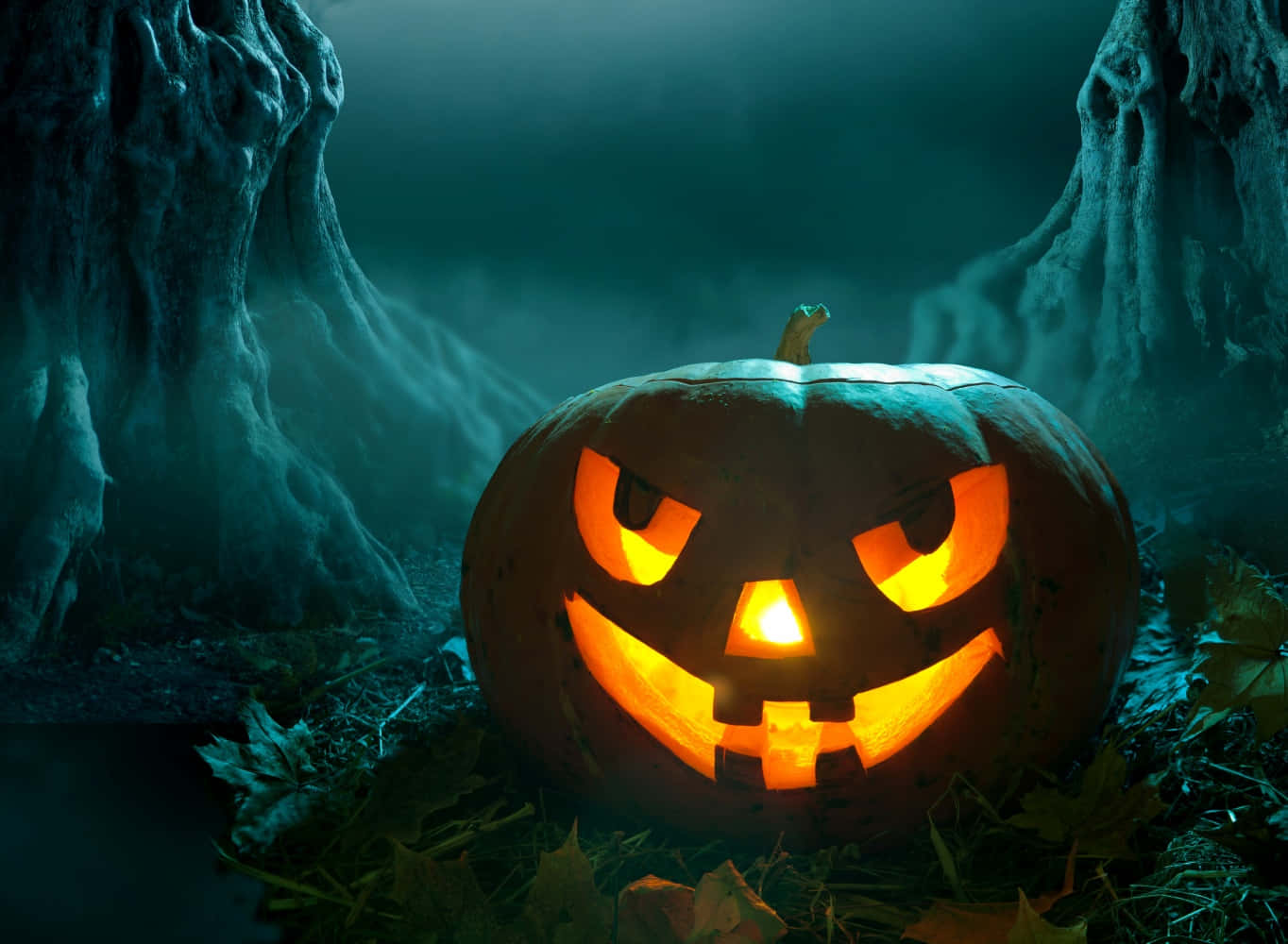 Skræmmende Halloween-billeder glider over din skrivebord.