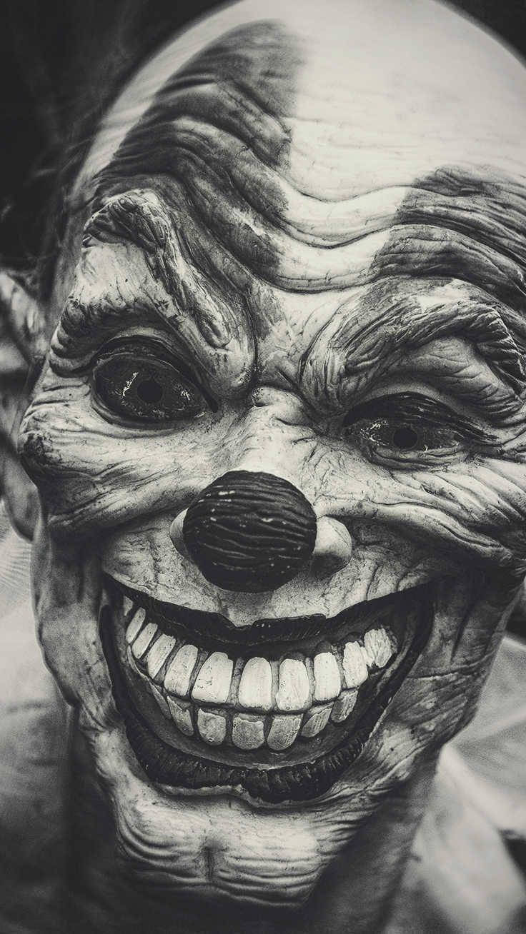 Skræmmende Halloween Gråtoner Klovn Maske Wallpaper