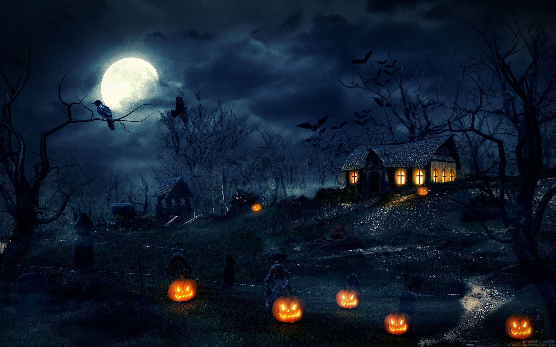 Skræmmende Halloween-hytte I En Skov Wallpaper