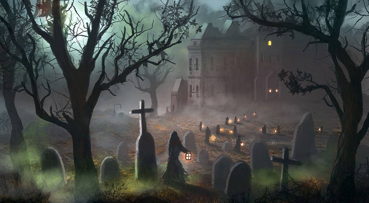 Skræmmende Halloween Kirkegård Wallpaper