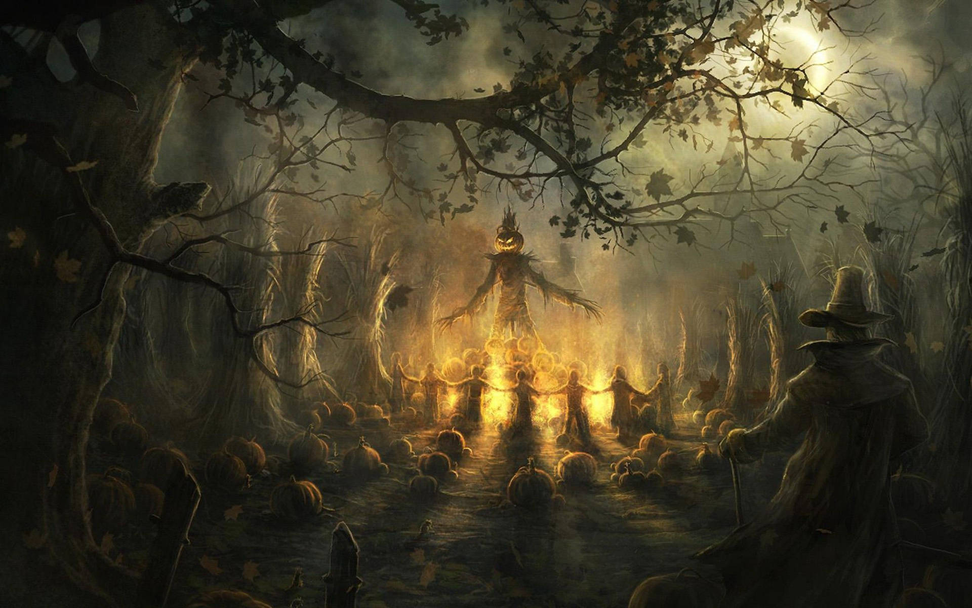Skræmmende Halloween Ritual I Skov Wallpaper