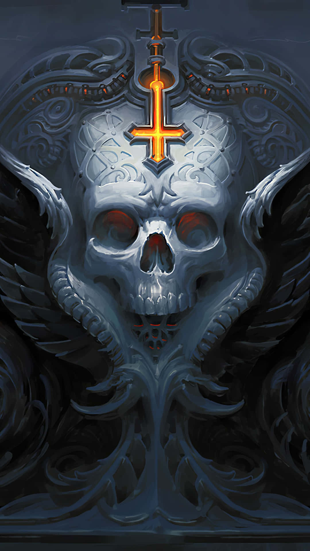 A Skull With Wings And A Cross On It Wallpaper