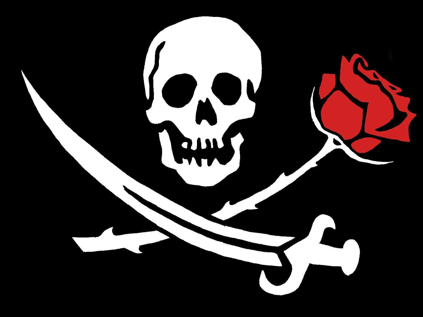 Schedel En Kruisboten Met Roos Jolly Roger Achtergrond