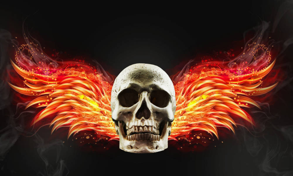 Skull And Fire Wings Wallpaper
