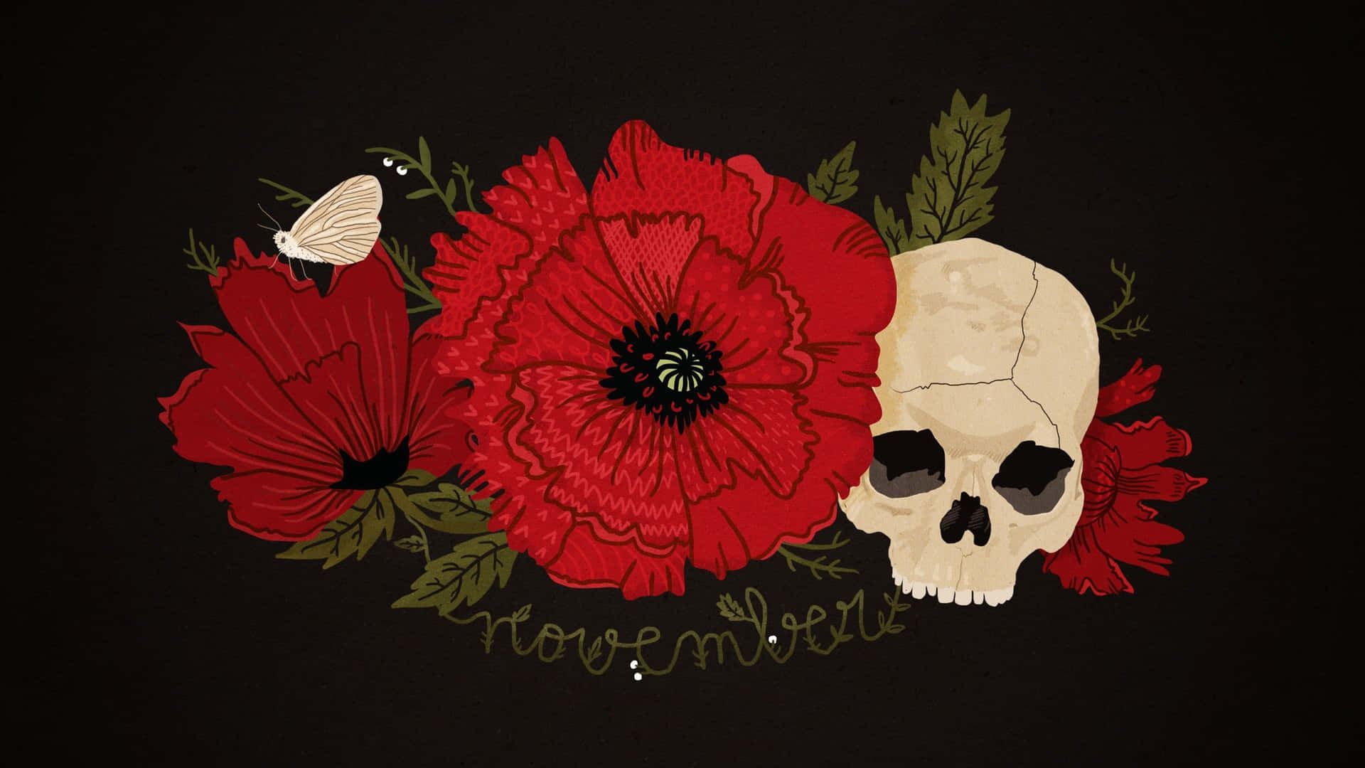 Skull_and_ Red_ Flowers_ Artwork Wallpaper
