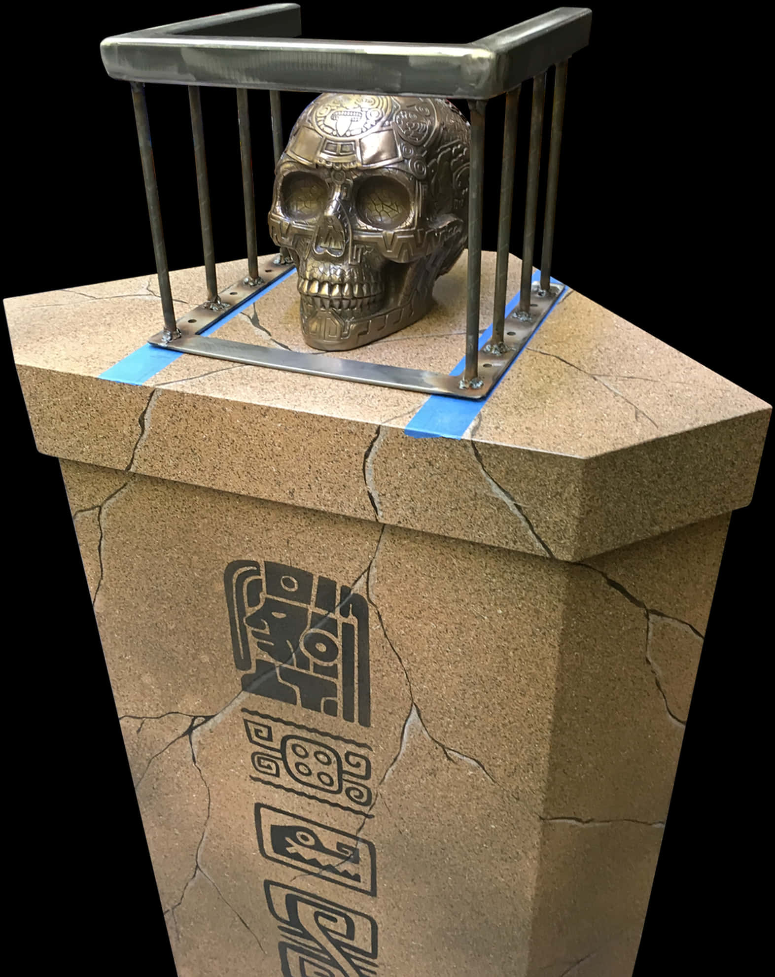 Skull Behind Bars Sculpture PNG