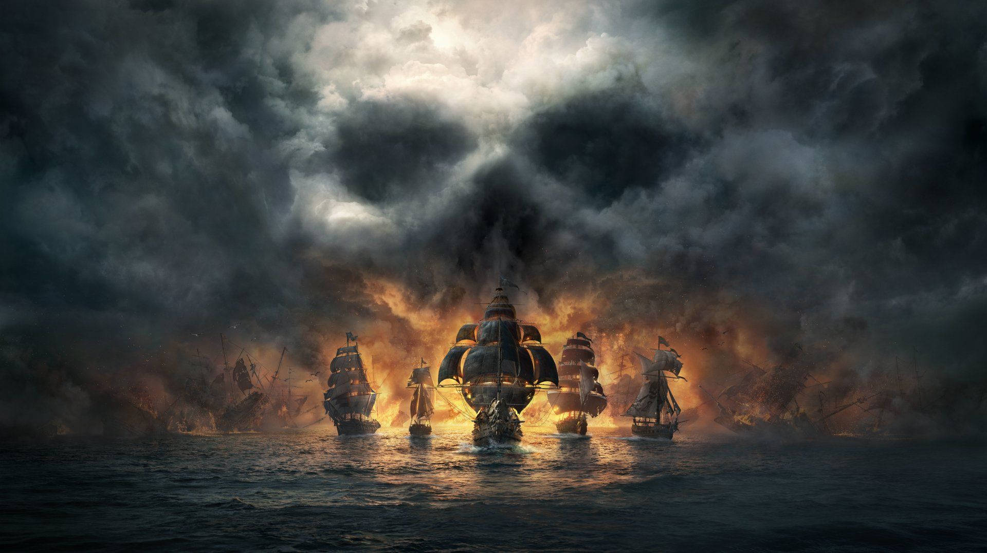 Arrrrgghh navigate the stormy seas with a skull in the clouds to guide you. Wallpaper