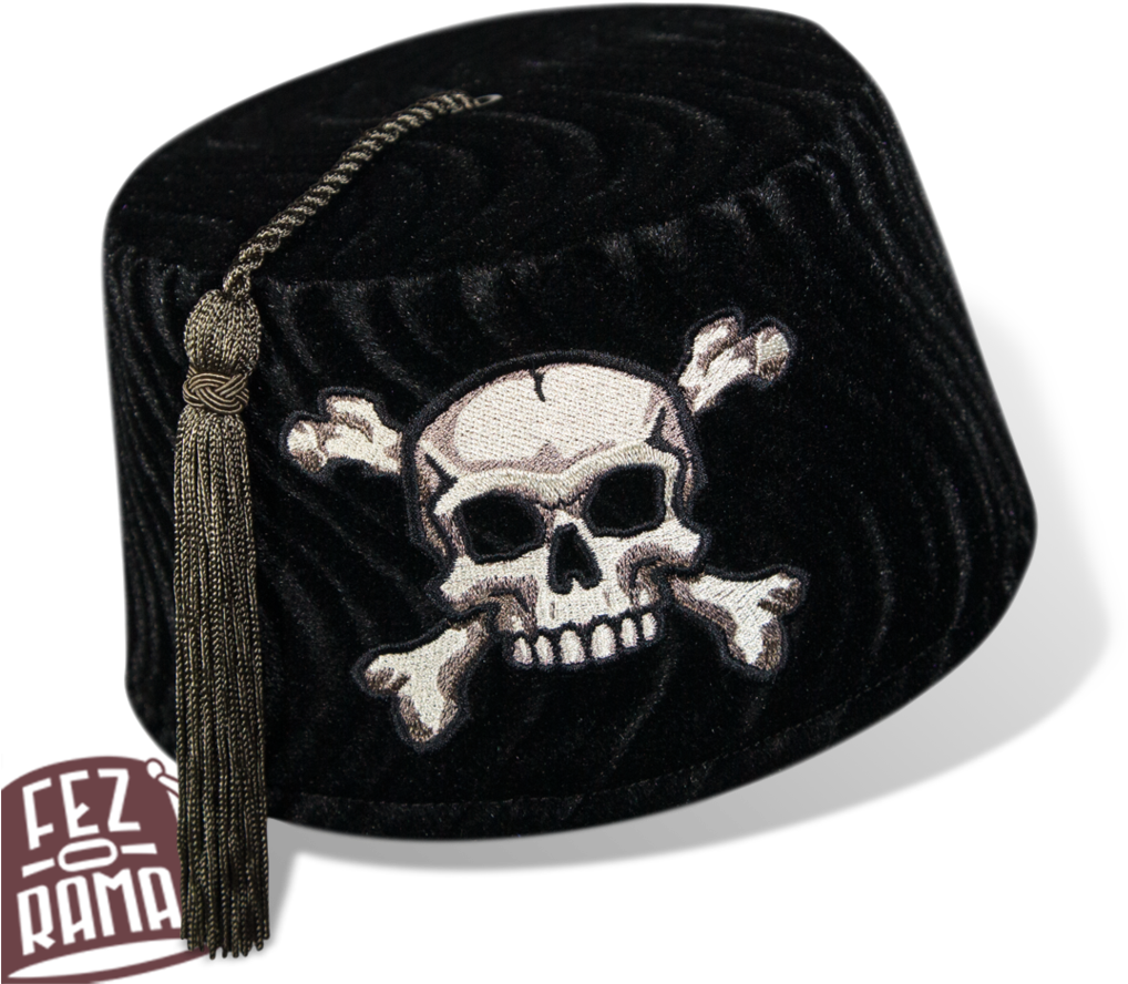 Skull Embroidered Black Fez PNG