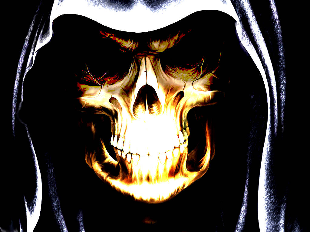 A skull of a ghost shrouded in digital art. Wallpaper