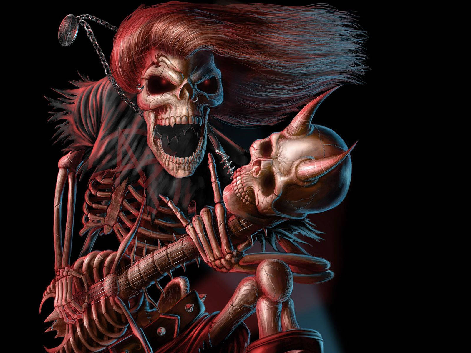 Skull Embracing the Spirit of Hard Rock Wallpaper