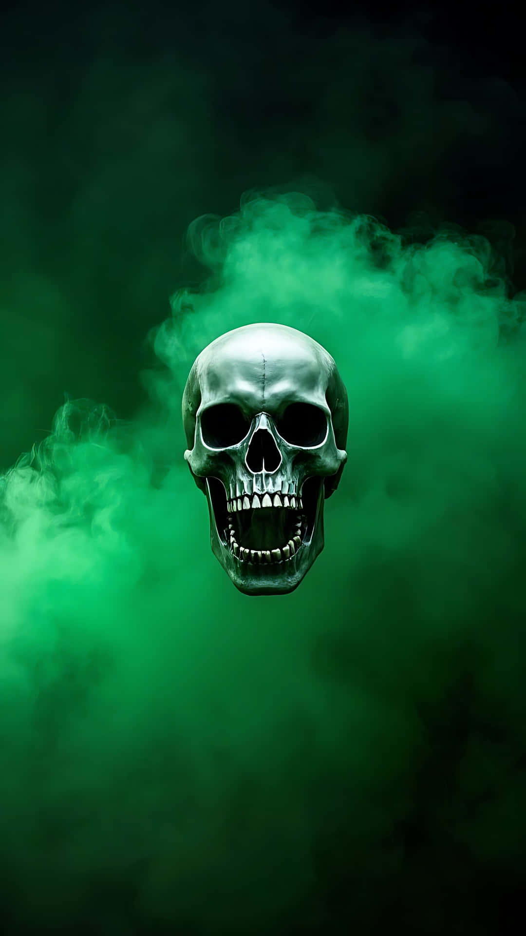 Skull In Green Fog With Fading Screams. Skull Wallpaper Wallpaper