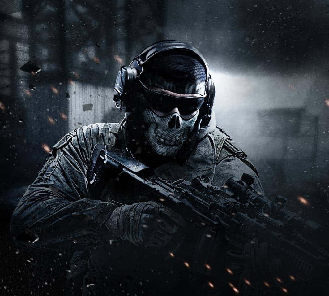 Skull Masked Soldier In Action Wallpaper