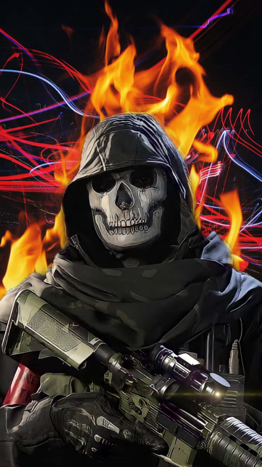 Skull Masked Soldier With Flames P F P Wallpaper