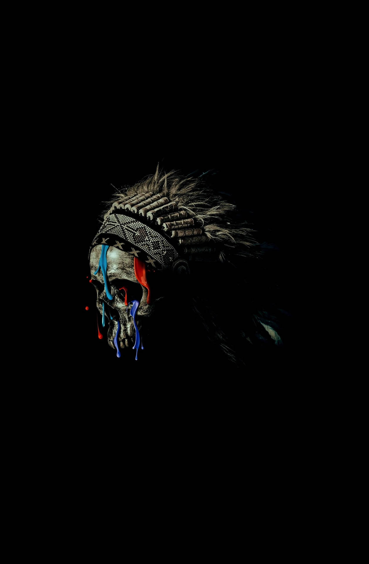 Skull Native Headdress Minimal Dark Iphone Wallpaper