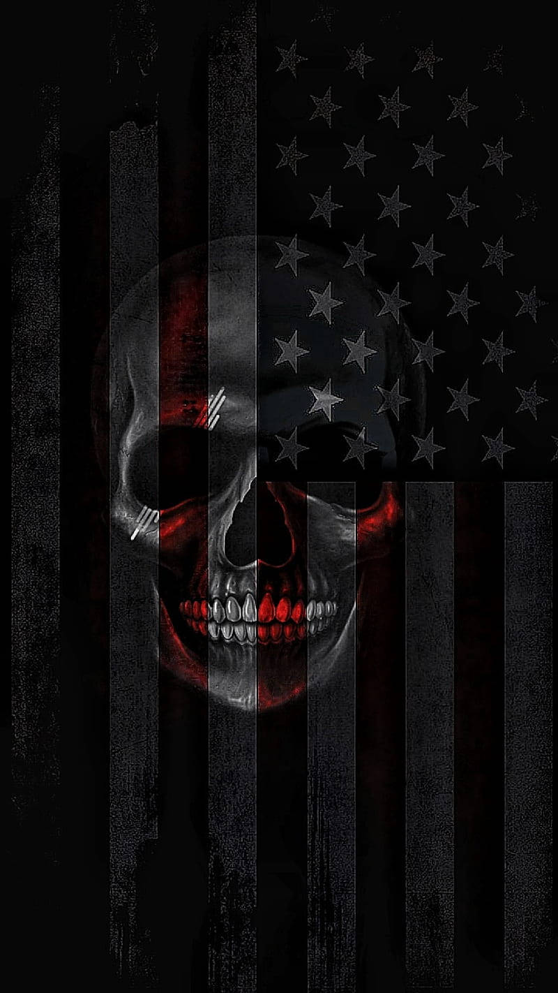 Skull på mørk amerikansk flag Wallpaper