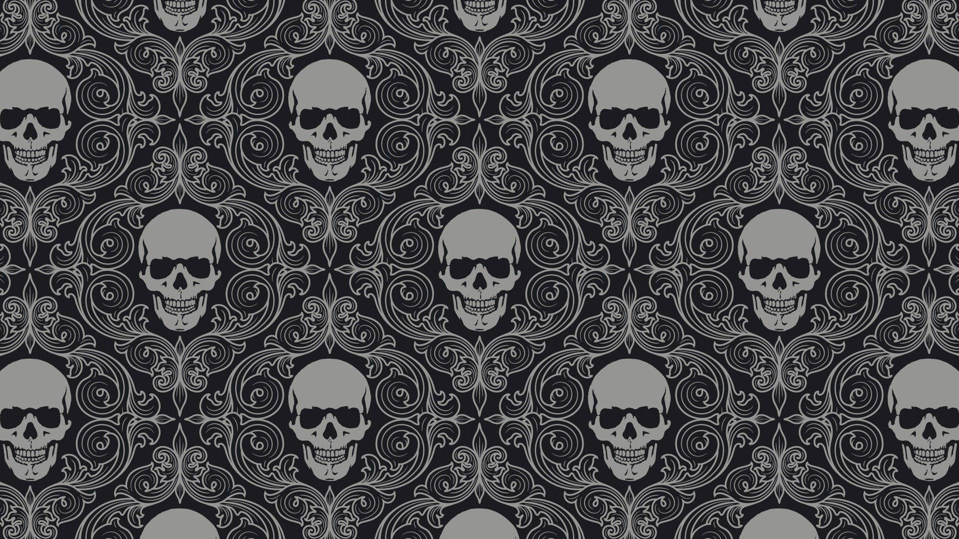 A mysterious skull pattern set against a deep blue background. Wallpaper