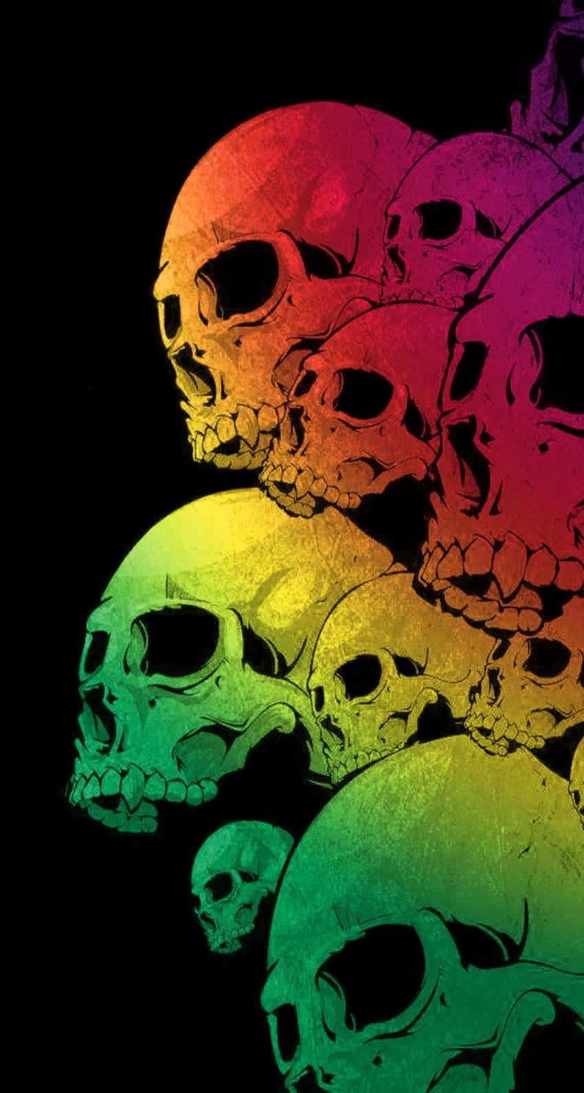 A Rainbow Skull With Many Heads On It Wallpaper