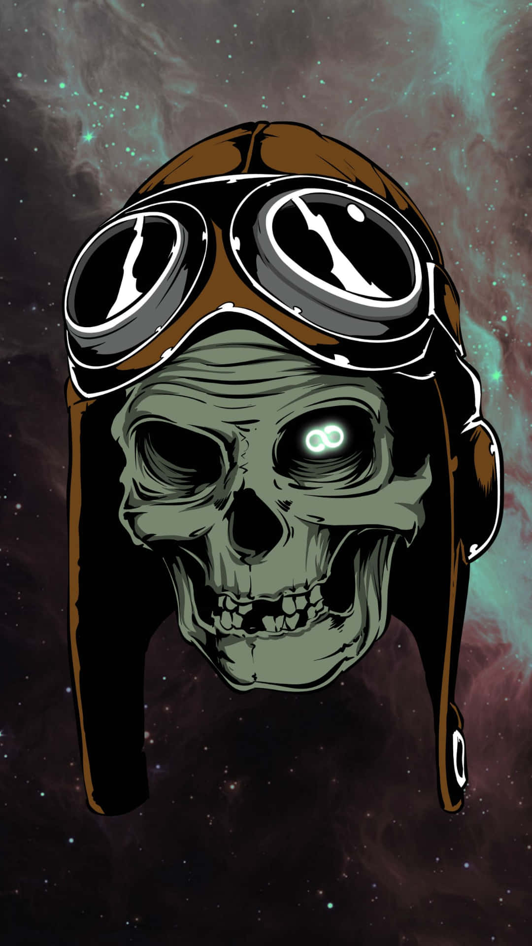 A Skull With Goggles And A Space Background Wallpaper